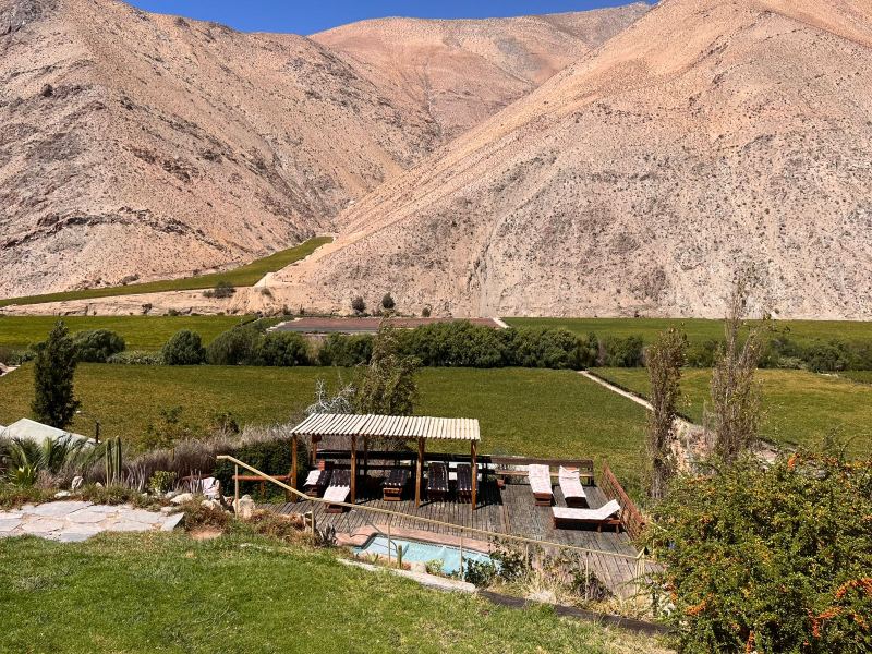 Jardines y terrazas de Cabañas Elquimista en Pisco Elqui